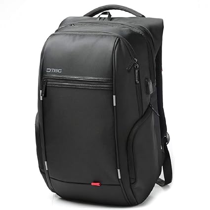 DTBG D8195W Nylon Laptop Backpack Water Resistant with USB Port, 17.3 Inch - Black