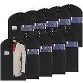 KEEGH 40" Suit Cover Bags for Men (Set of 10) Garment Bags for Hanging Clothes, Suit Bags for Closet Storage or Travel, Clothes Cover for Suits Coats with Clear Window and Label Pocket, Black