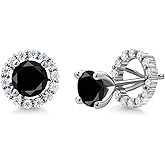 Gem Stone King 925 Sterling Silver Stud Earrings Round Black Diamond and Moissanite (2.52 Cttw)