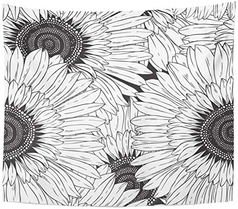 SSKBJTBDW Sunflower of Abstract Black and White Flowers Nature Line Blossom Drawing Drawn Tapestry Soft Polyester Cotton Appropriate Size Nice Wall Hanging Decoration