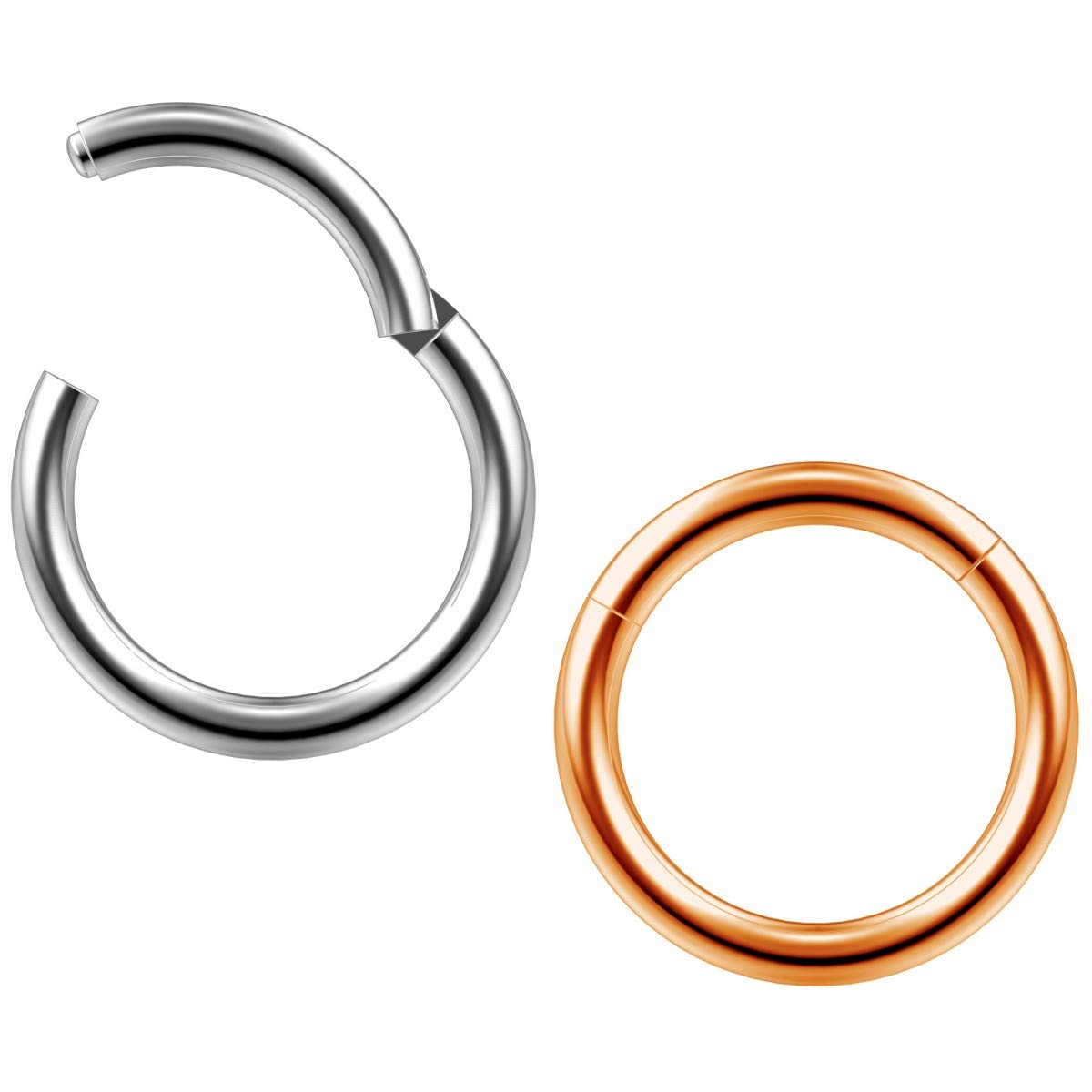 2pc 14g 1.6mm Clicker Nose Bar Rings Hoop Septum Bar Ring Ceptum Clickers Conch Piercing Jewellery Black & Rose 10mm