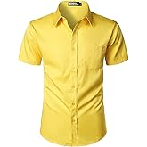 ZEROYAA Men's Casual Urban Stylish Slim Fit Short Sleeve Button Up Dress Shirt with Pocket