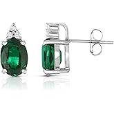 Oro Leoni 10K White Gold Lab Created Emerald Oval Diamond Earrings