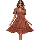 MANNXC Women's Summer Short Sleeve Casual Polka Dot Dresses V-Neck Party Dress