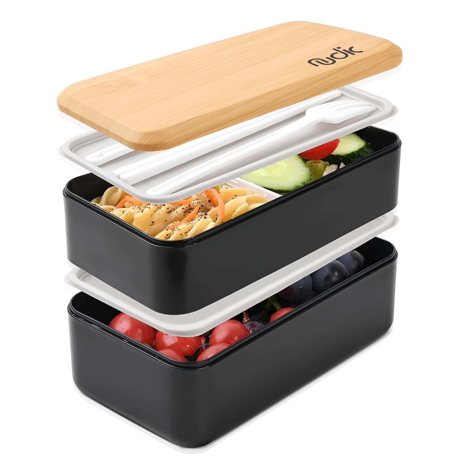 Nudic Bento Lunch Box, Leak-Proof Lunch Container with Compartments, Japanese Style Bento Lunchbox with Sauce Pot Cutlery Set, BPA Free Microwave and Dishwasher Safe 1400 ml.