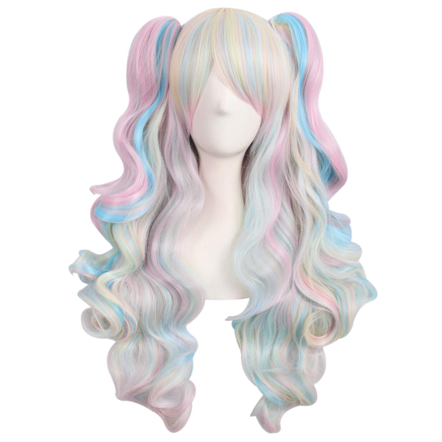 MapofBeauty Multi-color Lolita Long Curly Clip on Ponytails Cosplay Wig (Pink/Blue/Blonde) โ image 1