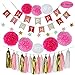 Parlie Pink Birthday Party Decorations, Birthday Party Supplies, Parlie 45pcs Party Decors and Supplies, Set includes Happy Birthday Banner, Paper Tassels, Pompoms and Garland Stars for Girls Pink