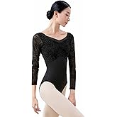 Daydance Boat Neck Ballet Leotards for Teens, Women, Lace Long Sleeve Dance Costumes