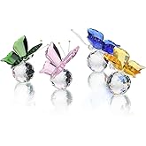 H&D HYALINE & DORA Crystal Flying Butterfly with Crystal Ball Base Figurine Collection Cut Glass Ornament Statue Animal Collectible Pack of 4
