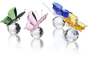 H&D HYALINE & DORA Crystal Flying Butterfly with Crystal Ball Base Figurine Collection Cut Glass Ornament Statue Animal Collectible Pack of 4