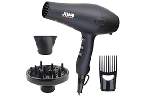 JINRI 1875w Professional Tourmaline Hair Dryer,Negative Ionic Salon Hair Blow Dryer,DC Motor Light Weight Low Noise Hair Dryers with Diffuser & Concentrator & Comb