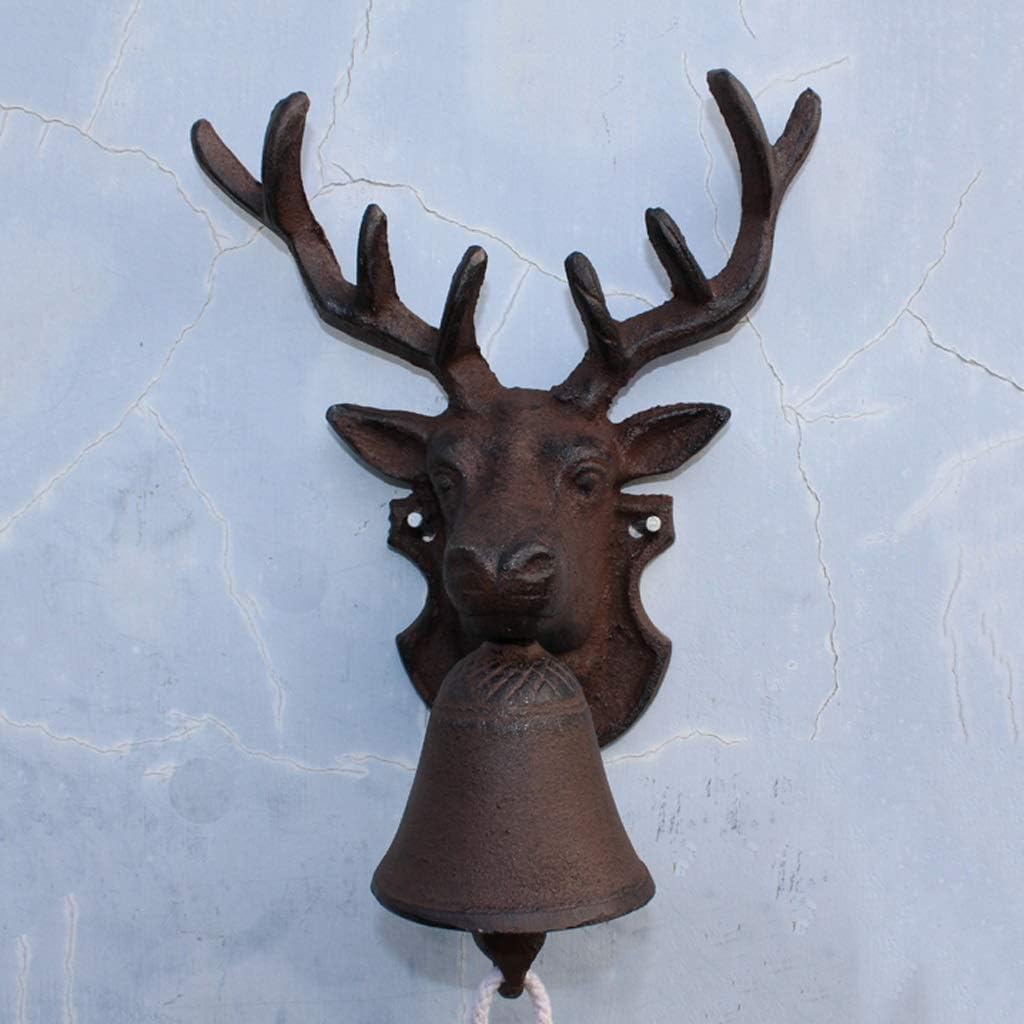 XXHDEE Cast iron deer head doorbell French antique wrought iron wall decoration cafe decoration garden pendant 9x19.5x23cm Cast iron doorbell