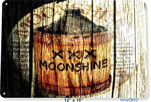 TIN Sign 12" x 18" Moonshine Booze Liquor Whiskey Metal Decor Tinworld B363