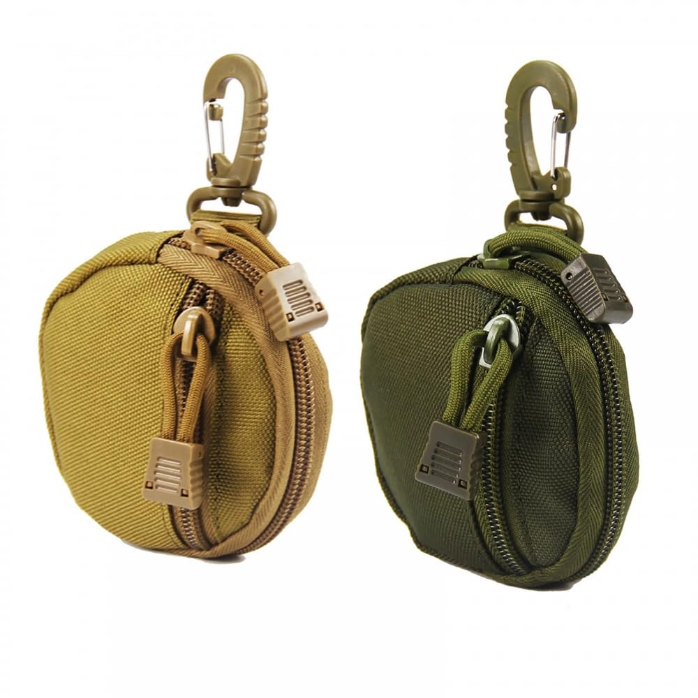 2Pcs Tactical Coin Purse,Hanging EDC Pouches with Hook ​for Coin Headset Keychain Key (Green+Brown)
