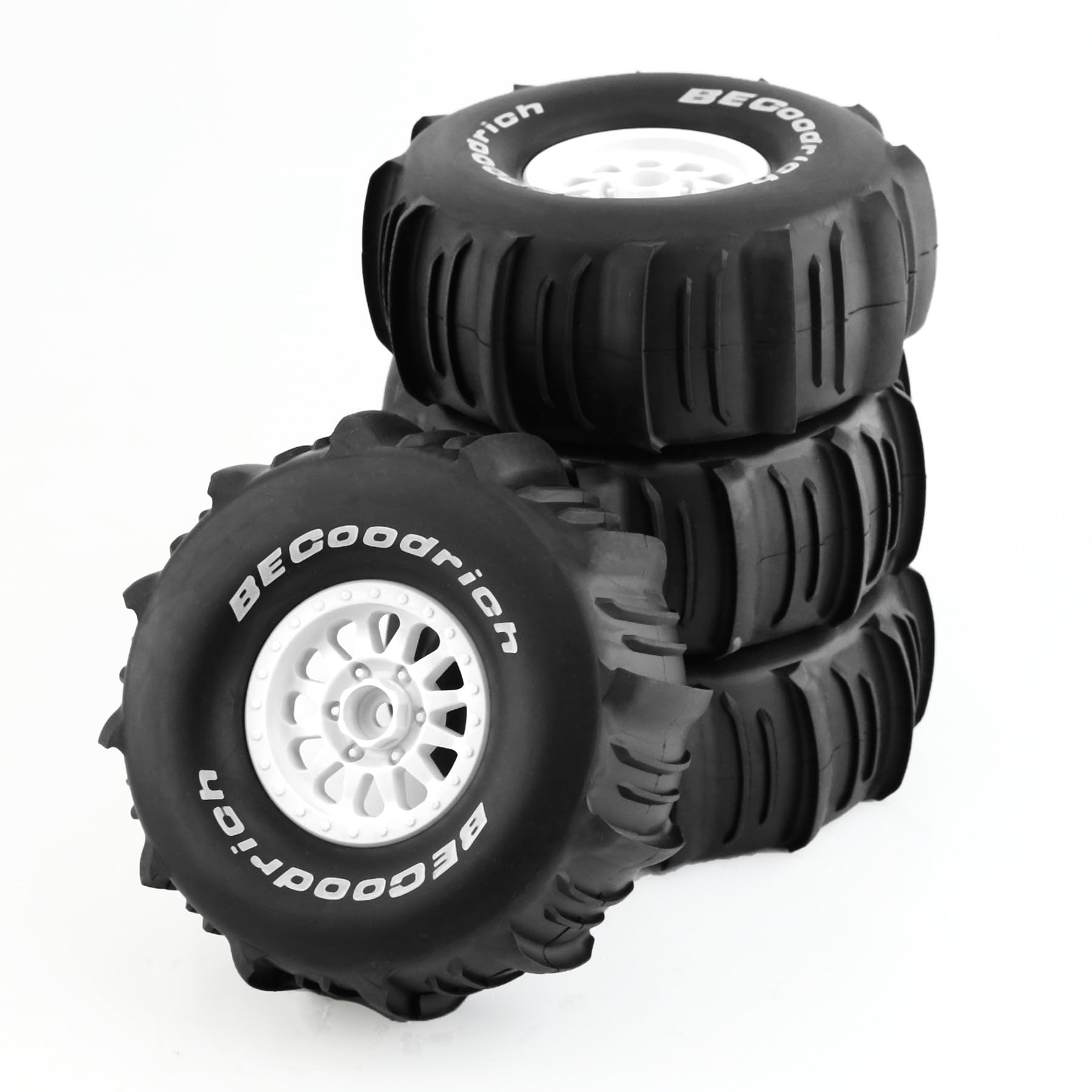 Photo 1 of Chanmoo 1/7 1/8 RC Short Course Truck Car Tires and Wheels Rims 17mm Hex Snow Sand Buggy Desert Tyres with Foam Insert for 1:7 Scale RC Off Road Truck Car TRAXXAS UDR 85086-4 4Pcs (A White)