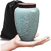 DAORISIN Medium Urns for Human Ashes Adult Female and Male,Decorative Floral Urn for Ashes for Women,Keepsake Ceramic Urns for Baby&pet,Holds Up to 50LBS(50Cubic inch)(Velvet Bag Included)