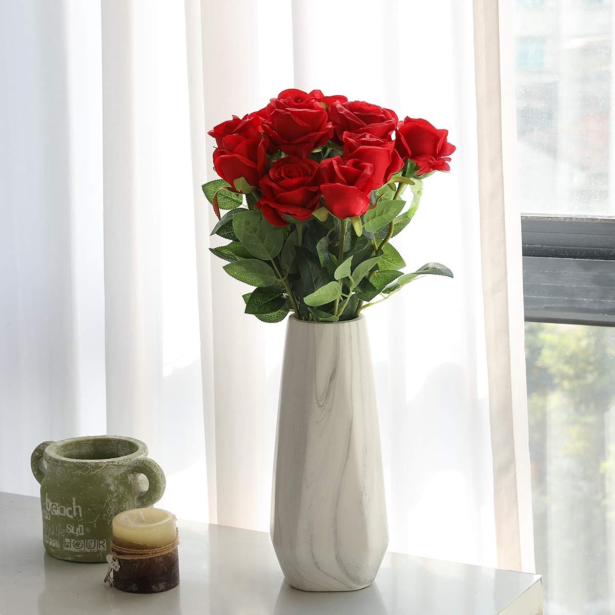 Hawesome 12PCS Artificial Roses Fake Flowers Single Long Stem Blooms with Rose Buds Wedding Decoration Bridal Bouquet Decorative Flower Arrangement Home Decoration Party Centerpieces in Red - Image 5