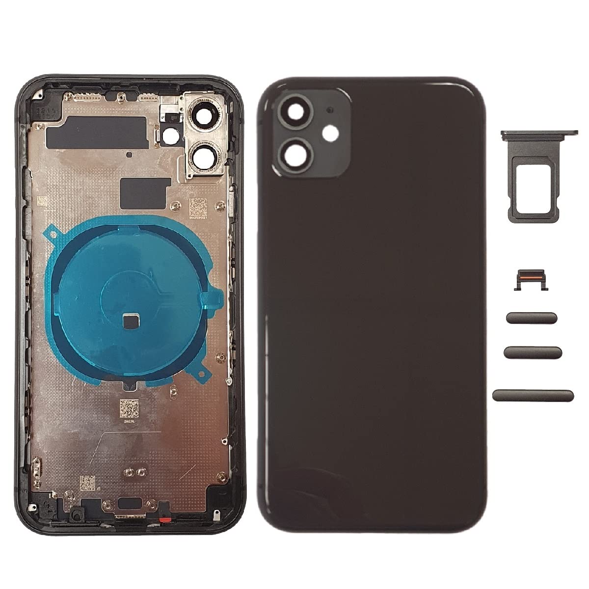 Smartex® Back cover Housing + Frame compatibile with iPhone 11 | Rear Shell NO LOGO, NO PRE-INSTALLED COMPONENT (Black) — image 1