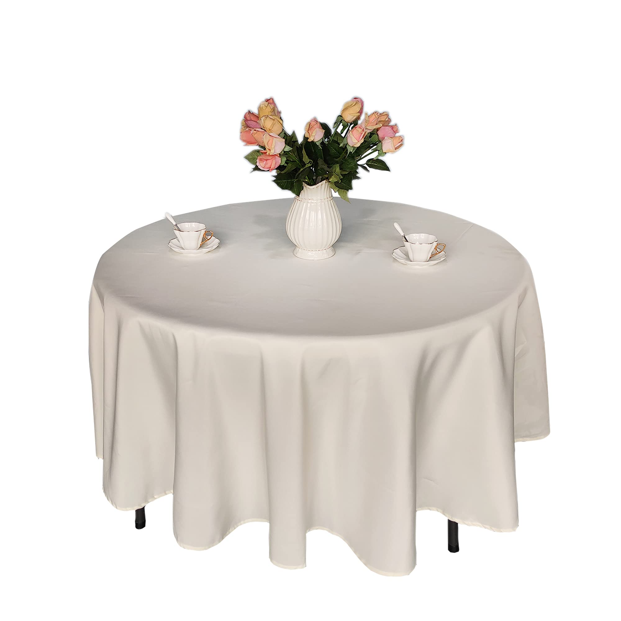 WedDecor Premium Quality Round Tablecloth Wedding Decorations Durable Fabric Table cover Banquets Birthday Anniversary Parties Events, Ivory, 120”, 10pcs