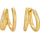 HolidayQbee Gold Huggie Earrings For Women Trendy Gold Double Hoop Earrings Chunky Earring Unique Huggie Jewelry Earring Gift