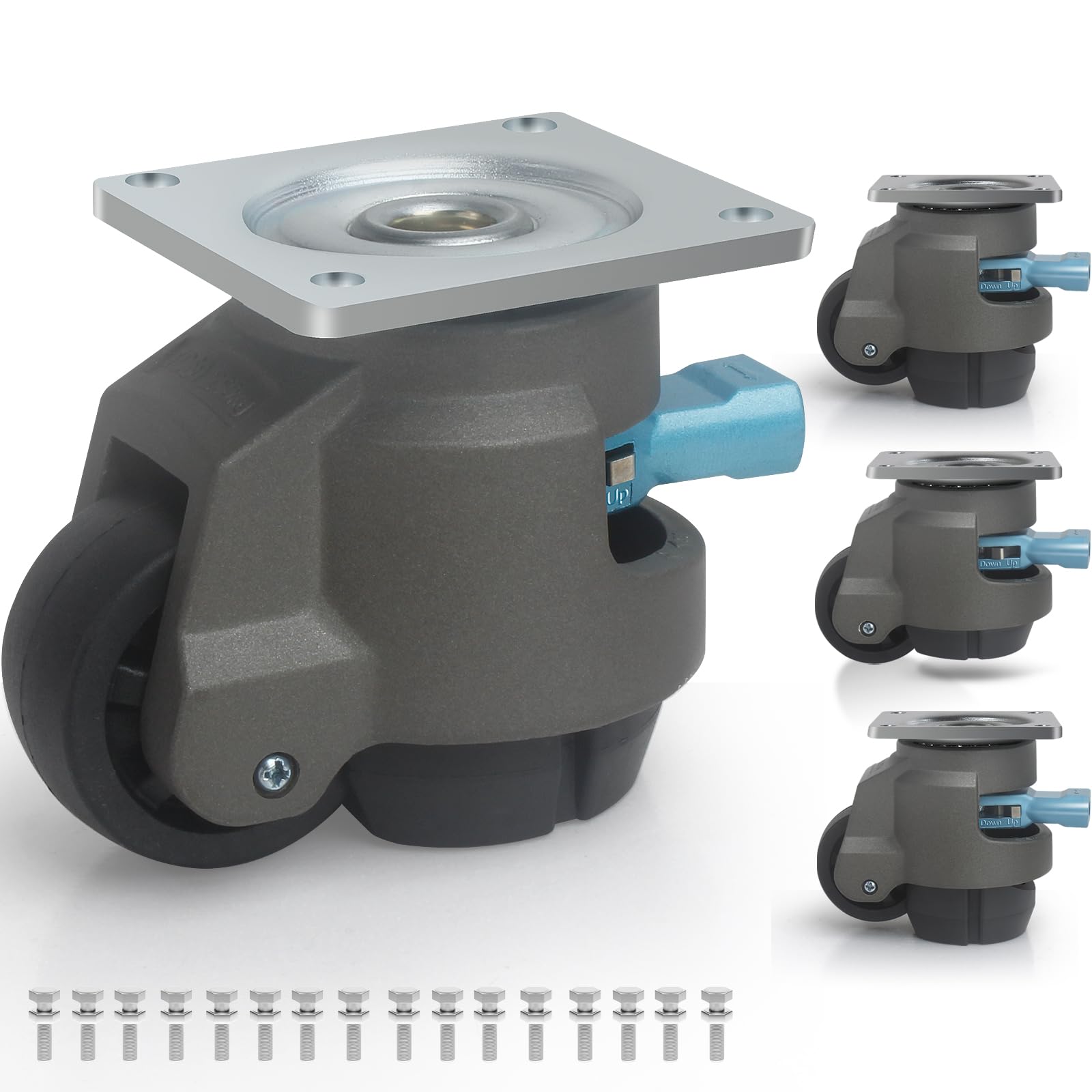 Photo 1 of Retractable Casters Set of 4 Heavy Duty 2200 Lbs, BZOLIHEU Leveling Casters with Ratchet Handle, Swivel Caster Wheels 2 Inch for Workbench Furniture Table, Grey