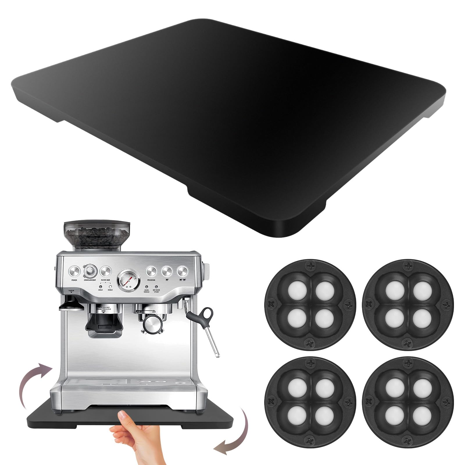 Photo 1 of 360° Rolling Tray Bamboo Appliance Slider for Kitchen Appliances, for Breville Espresso Machine Accessories, Sliding Tray for Coffee Maker Appliances Mat Easily from Under The Cabinet Black 13"×15.7"