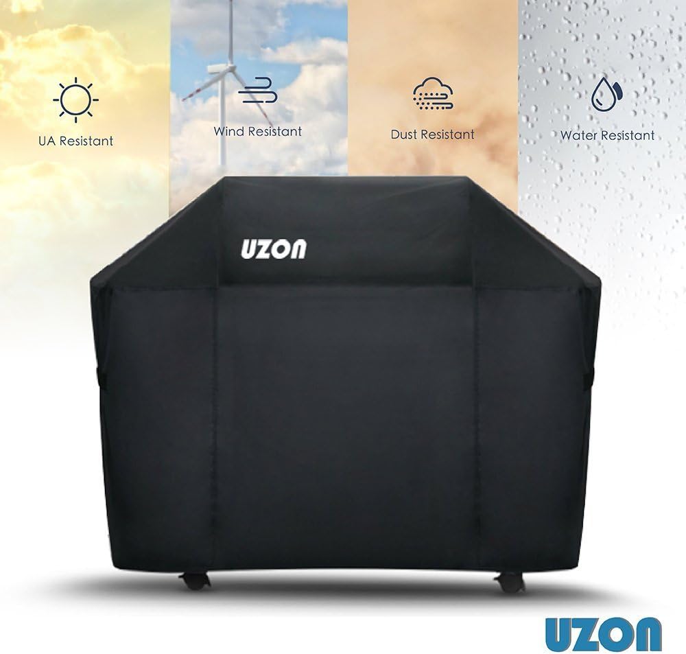 [Oxford Fabric] Grill Cover, Uzon 57-inch Heavy duty Waterproof Breathable gas barbecue cover for Weber, Holland, Brinkmann, Jenn Air, Outbackand and Char Broil(145cm,Black)