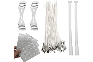KIMAIRY 100PCS 8inch Candle Wicks Sticker Pre Waxed Non-Smoke Braided 2pcs Metal Candle Wick Holders and Handy Wick Setter Candle Making Wick Placing Tool (200mm) Mother' Day+Easter Candle Making DIY Decor