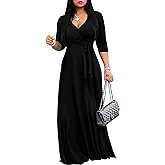 FANDEE Women's 2026 Maxi Dress - Solid Color Bohemian Summer Long Maxi Dress V-Neck 3/4 Sleeve