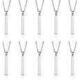 CHGCRAFT 10Pcs Stainless Steel Rectangle Pendant Necklace Engravable Stainless Steel Rectangular Pendant Stamping Blank Bar Pendant for Birthday and Christmas Gifts