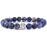 MetJakt Healing Crystals Beaded Bracelets for Womens Natural Gemstone 8mm Beads Stretch Bracelets with 925 Sterling Silver Double Happiness Pendant