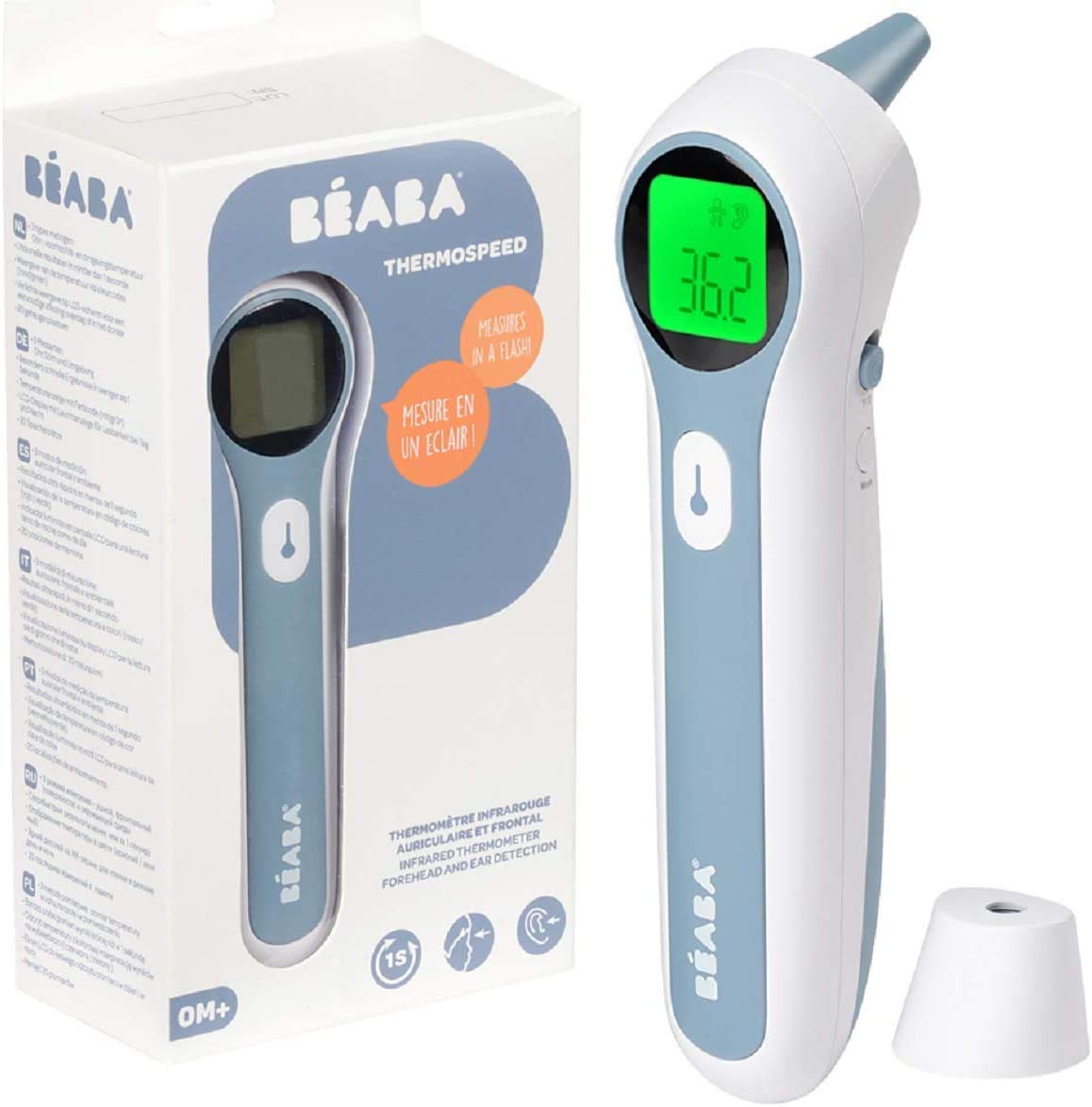 Béaba - Infrared Thermometer - for Adults, Childrens and Baby - 3 in 1 : Forehead, Ear and Environment Mode - Digital - Super Fast - Contactless Temperature Gun - Thermospeed