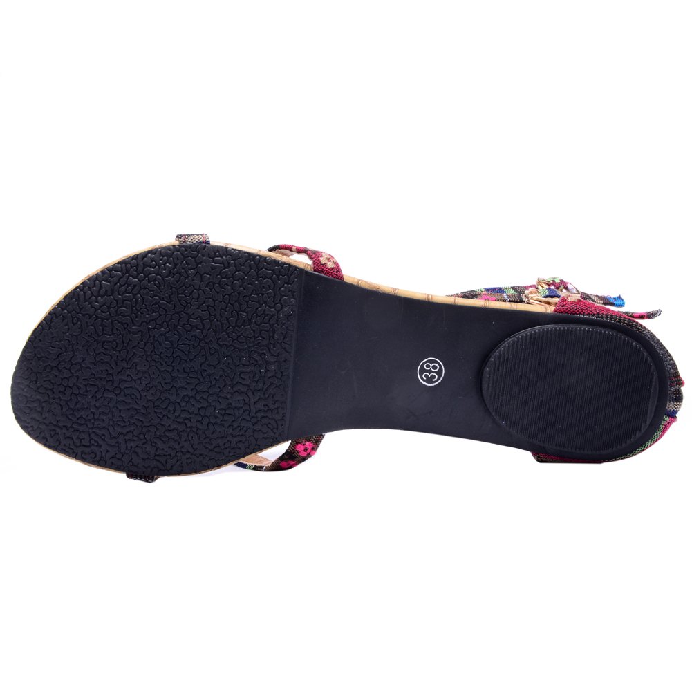 Odema Womens Flat Sandals Bohemian Beads Coin Back Zip Thong Dressy Shoes - Image 4