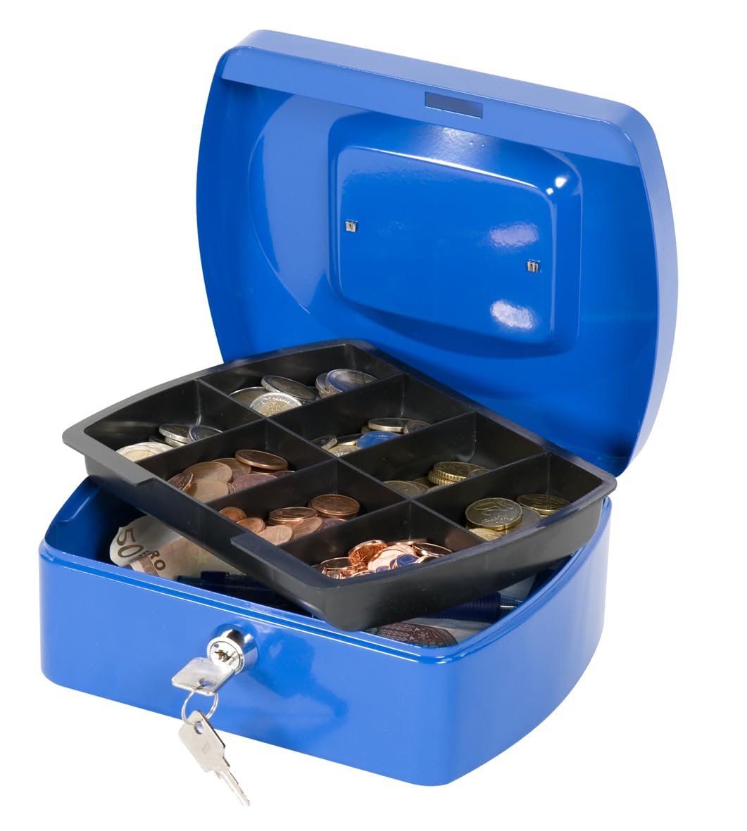Cash Box Q-CONNECT Medium 205x85x160mm Blue/Office Equipment/Type-Medium Size/Shape-Rounded/Material-Metal/Colour-Blue/Dimensions (mm)-205x85x160