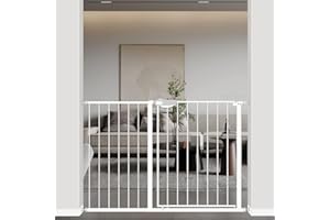 WAOWAO Triple Lock Baby Gate Extra Wide 44.48-48.42" Pressure Mounted Walk Through Swing Auto Close Safety White Metal Child Kids Dog Pet Puppy Cat for Stairs,Doorways