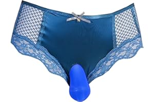 LESOYA Men's Sexy Low Rise Satin Silk Underwear Sissy Panties Hipster Briefs Lace Underwear with Sheath