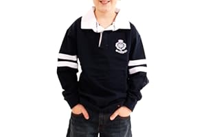 I LUV LTD Kids Scotland Cotton Rugby Shirt Navy 2 Stripe Long Sleeve Thistle Logo Size 11-12 Years