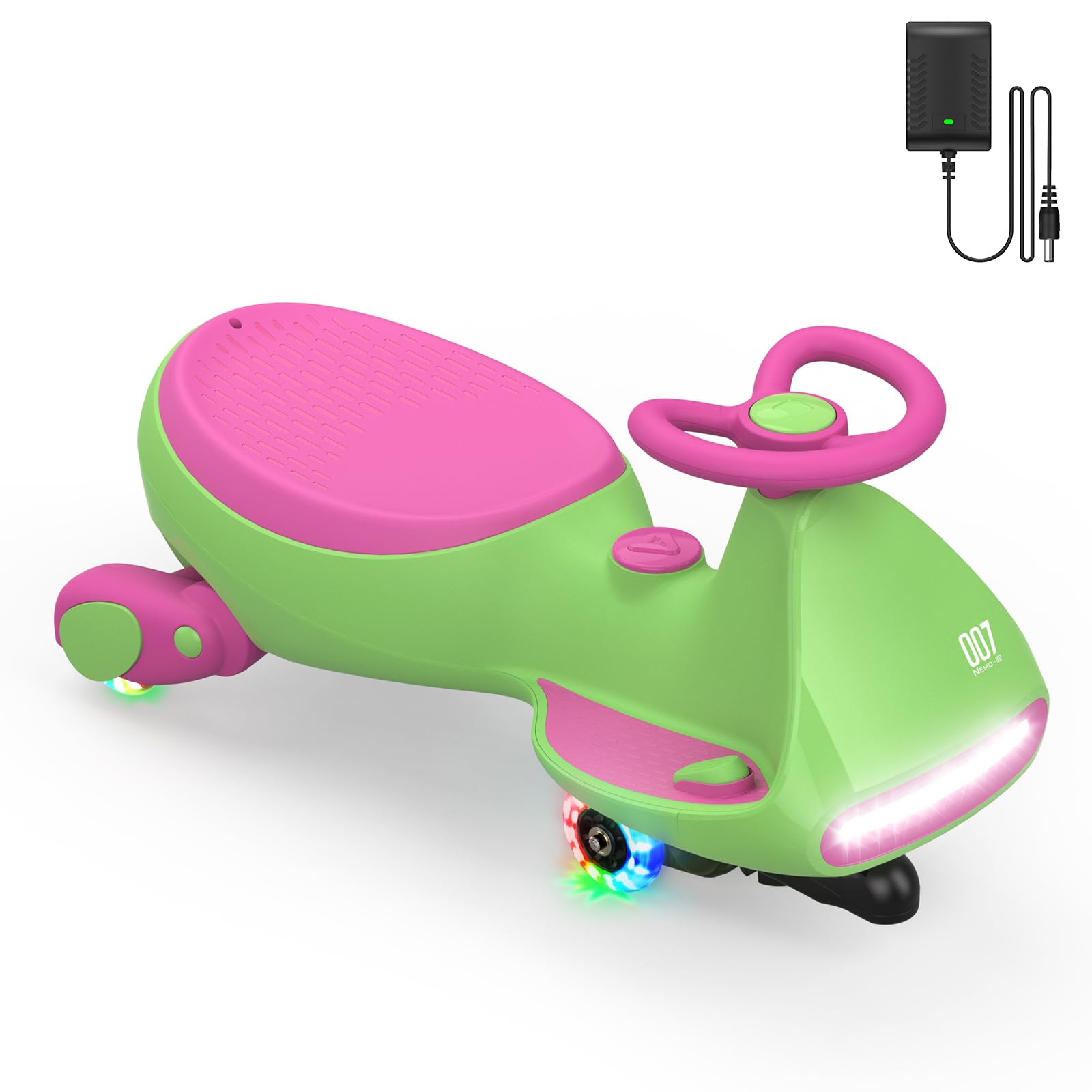 FanttikRide N7 Pro Electric Wiggle Car, Rechargeable Battery, CyberWiggle, 2 in 1 Swing Car, 2 Speeds Max 4 Mph, Anti-Rollover, Flashing Wheels, Bluetooth, Ages 3+, 150 Lbs, Grape Green
