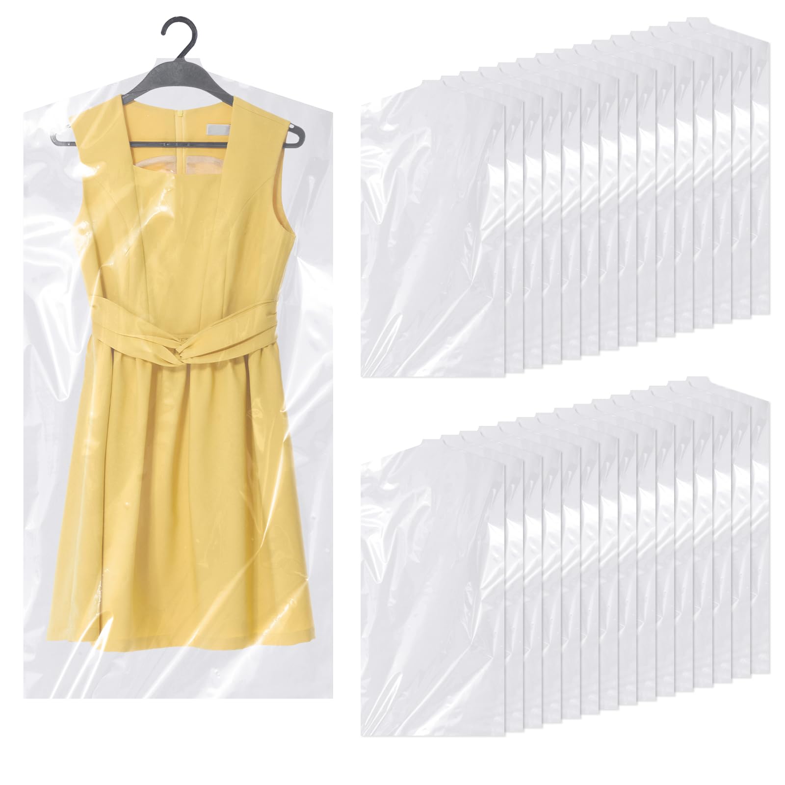 Hejo 30 Pack Plastic Clothes Covers, 60x120cm Clear Clothes Bags Hanging, Dry Cleaning Bags, Garment Bags, Dust-proof Garment Protector Covers for Clothes Shirt Jacket Suit Sweater (Transparent)