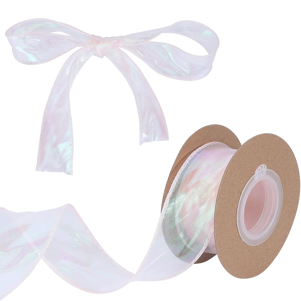 GORGECRAFT 9m Sheer Nylon Organza Ribbon 4cm Wide Clear Shimmer Chiffon Decorative Edge Ribbon for Gift Wrapping Basket Bows Wedding Invitations Floral Bouquet Decor DIY Crafts Misty Rose