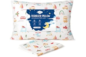 Babebay Toddler Pillow with Pillowcase, 13×18 100% Cotton Toddlers Pillows for Sleeping, Machine Washable Kids Pillows Perfect for Toddler Bed, Daycare, Small Pillows for Travel, Boys - Transport