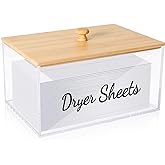 JYPS Acrylic Dryer Sheet Container Holder with Bamboo Lid for Laundry Room Decor Organization and Storage, Clean Dryer Sheet 