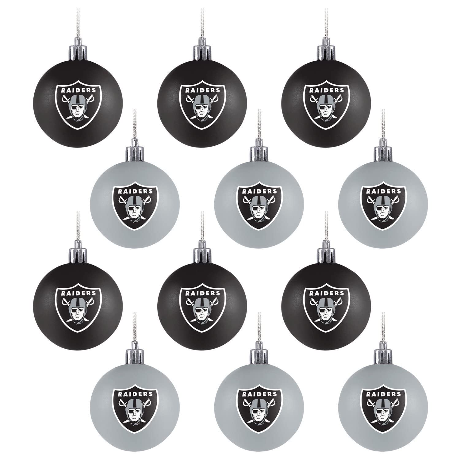 Las Vegas Raiders 12-Pack Christmas Balls NFL Ornament Set