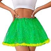 Abien Tutu for Women Adults Christmas Green Tutus 3 Layered Tulle Tutu Skirts Feathers Edge Skirt Xmas Holiday Costume