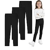 Resinta 3 Pack Girls Leggings Cotton Full Length Leggings Soft Comfortable Footless Stretchy Tights Pants for Kids