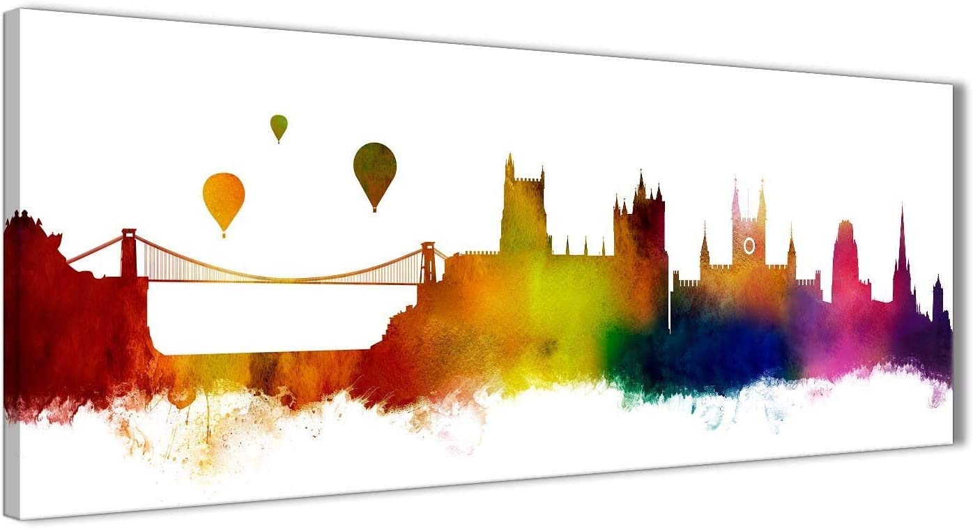 Bristol Skyline Canvas Wall Art Pictures - Multi Coloured - 1p502s - 94cm wide