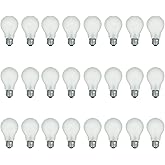 A19 Frosted Incandescent Rough Service Light Bulb, 60 Watt, 2700K Soft White, E26 Medium Base, 550 Lumens, 130V (24 Pack)