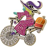 Halloween Witch Riding Bicycle Brooch for Women Men Rhinestone Crystal Brooches Lapel Pins Fall Holiday Festival Hat Bag Suit Dress Accessories Jewelry Party Favors Decorations Supplies