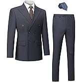 Mgnaie Mens 2 Piece Suit Slim Fit Double Breasted Solid Color Tuxedo Blazer Pants for Prom with Tie