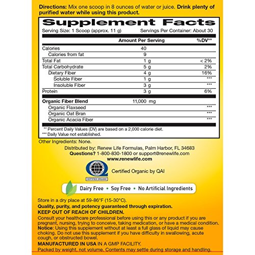 Renew Life Organic Triple Fiber dietary fiber powder constipation
